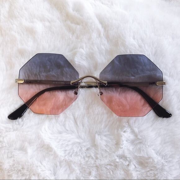 Alaiya Blue & Pink Octogonal Ombre Sunglasses - Picture 1 of 9